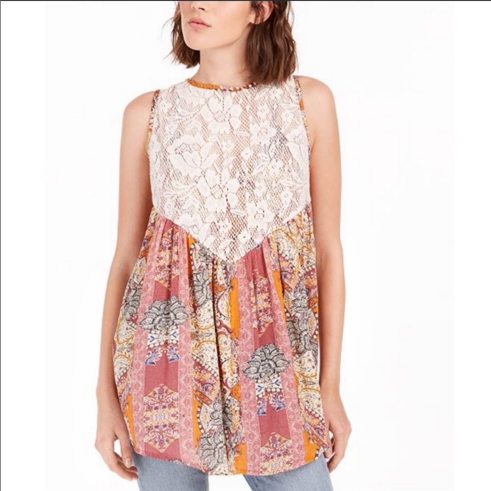 Free People Asymmetrical Sleeveless Tunic White and Cream